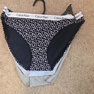 3 Pack/Lg Calvin Klein Kids' Navy Light Blue and Gray Patterned Bottoms